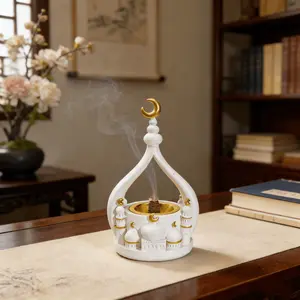 Luxury Handmade Mosque Incense Burner, Resin Statue Decor, Muslim Eid Decoration, Unique Gift for Ramadan, Christmas, Moving House