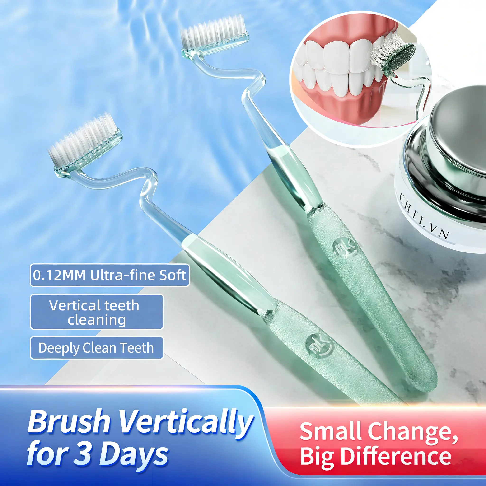 Adult Oral Ultra-Soft Bristle S-Curve Guided Vertical Toothbrush, Rounded Bristles, Deep Cleaning, Teeth Whitening Support, Single Unit