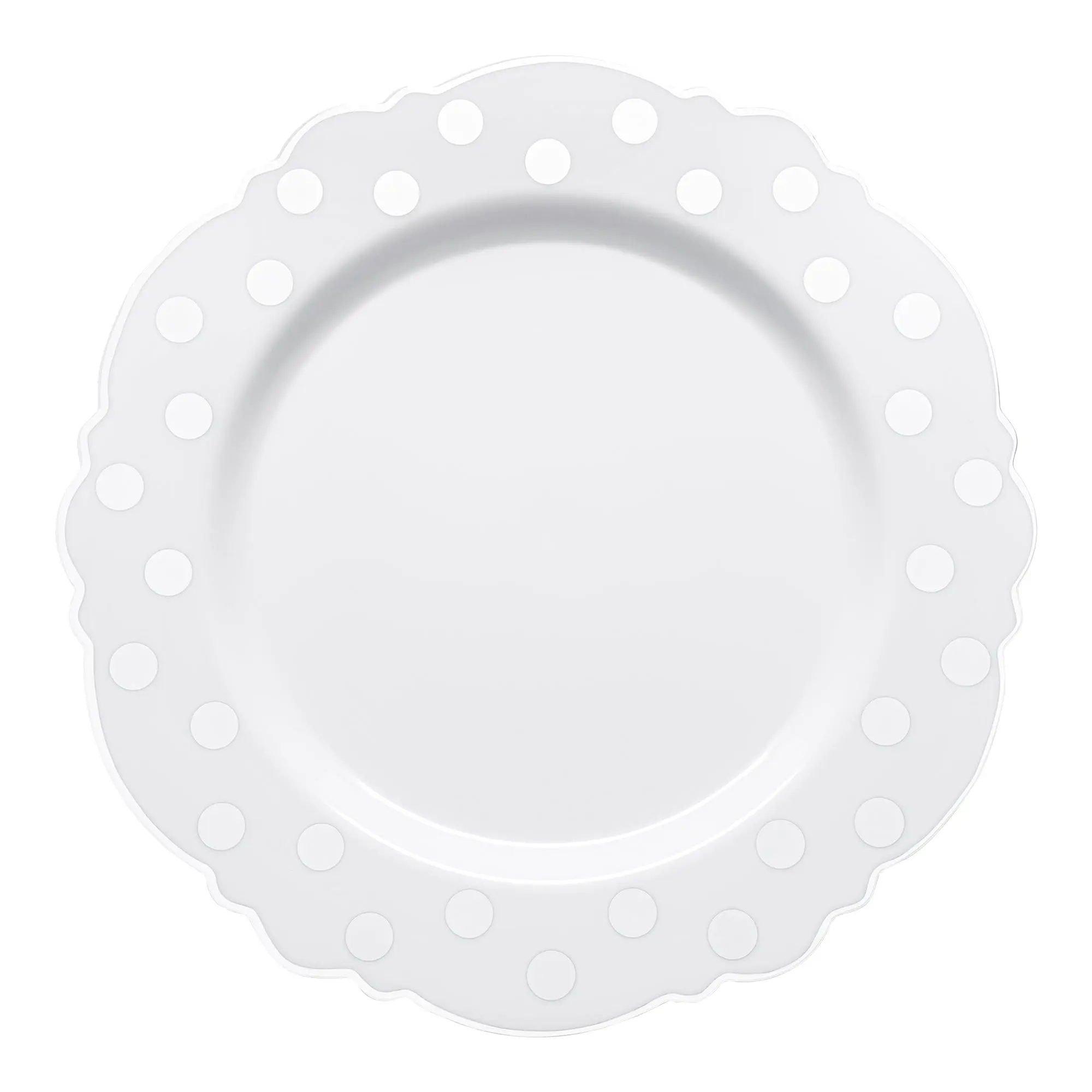 White with Silver Dots Round Blossom Disposable Plastic Salad Plates (7.5")