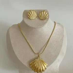 Rhodium Plated Gold Filled Seashell Pendant Necklace and Earrings Set