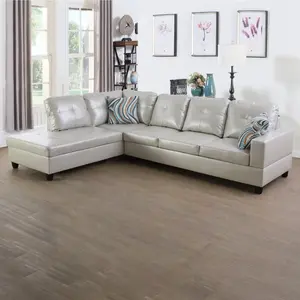 Silver Grey Semi PU Synthetic Leather Couch Living Room Sofa Set with Breathing Leather & Solid Wood Frame for Comfort