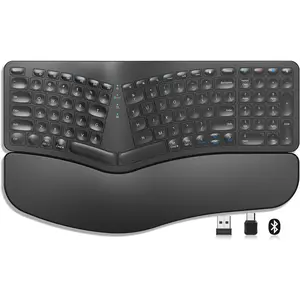 Keyboard with Cushioned Wrist Palm Rest, Multi-Device   with USB-A USB-C Receiver Comfortable  Split Keyboard, for Windows  Laptop PC Tablet