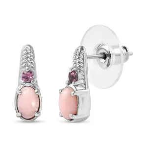 Angelskin Pink Opal and Lotus Garnet 0.90 ctw Stud Earrings in Stainless Steel Angelskin Pink Opal and Lotus Garnet 0.90 ctw Stud Earrings in Stainless Steel