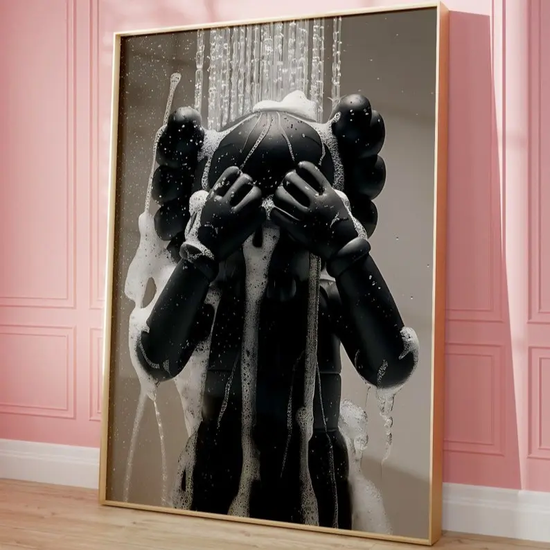 Black HypeBeast Toys in Shower, Urban Style ,Bathroom Wall Art, Kwas Poster, HypeBeast Prints, Funny Toilet Art Print wall  decor