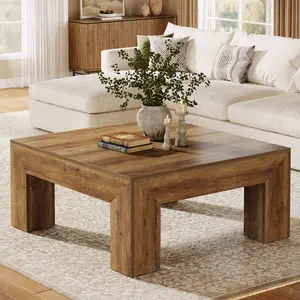LITTLE TREE 39.4-Inch Square Coffee Table for Living Room, Farmhouse All MDF Accent Center Cocktail Table with Sturdy Wooden Legs, Easy Assembly LITTLE TREE 39.4-Inch Square Coffee Table for Living Room, Farmhouse All MDF Accent Center Cocktail Table with Sturdy Wooden Legs, Easy Assembly