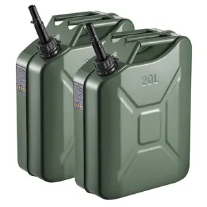 Newly Upgraded Oil-TightVEVOR Metal Fuel Container, 5.3 Gallon, Fuel Jerry Can with Spout and Comfort Handle, 6 L/min Max Flow Rate, Leakproof Corrosion-resistant Metal Gas Tank Most Cars Motorcycle ATV UTV, Green, 2 Packs