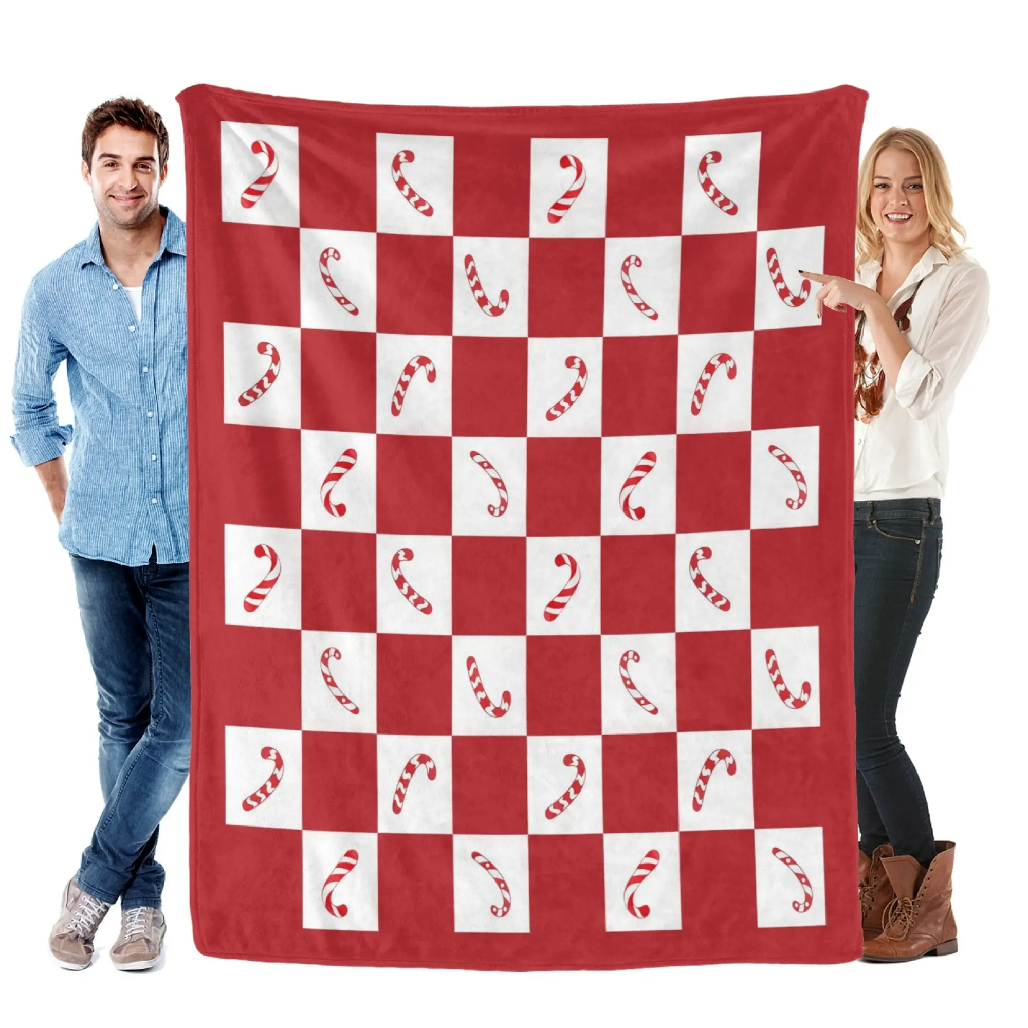 Candy Cane Throw Blanket Red Christmas Blanket, Ultra Soft Cozy Decorative Throw Blanket for Couch, Sofa and Bed for Christmas