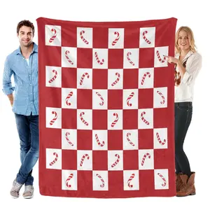 Candy Cane Throw Blanket Red Christmas Blanket, Ultra Soft Cozy Decorative Throw Blanket for Couch, Sofa and Bed for Christmas