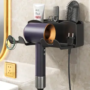 1pc Wall Mounted Hair Dryer Bracket, For Bathroom Shelves Without Drilling, Hair Dryer Bathroom Storage Rack, Hair Dryer Holder