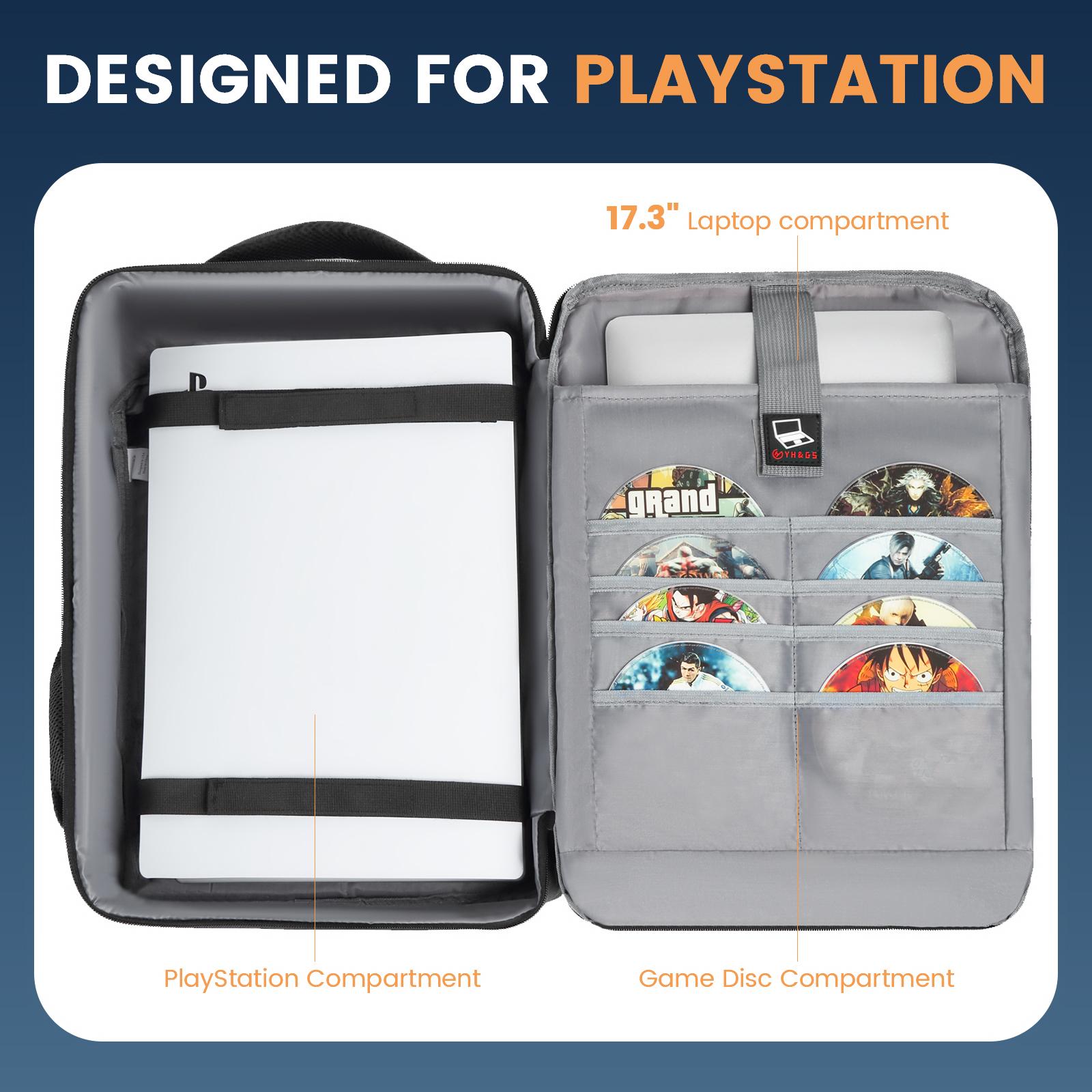 PS5 Game Console Backpack with Thick Pad, Shock-Cushioned Drop-Proof Design, Compartmentalized Storage for Controller, Headset & Controller Accessories, Portable Travel Carry Bag