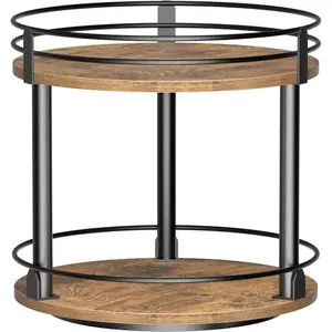 Lazy Susan Organizer 2 Tier Rotating Spice Racks for Cabinet and Countertop - Rustic Brown