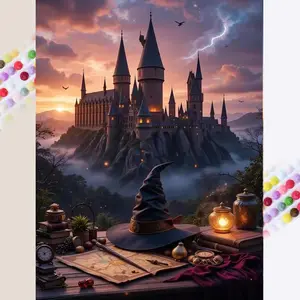 1pcs 5D DIY diamond painting kit, 5D diamond art set, DIY decoration, castle, magic hat, dusk diamond painting kit full round diamond DIY, mosaic, diamond art, Diamond Art Tools, DIY art home decoration, suitable for Halloween and Christmas