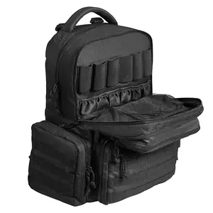 VEVOR Tactical Range Backpack for 6 Pistols, Gun Backpack with 6 Independent Pistol Bags 10 Magazines, Pistol Backpack for Outdoor Hunting Shooting, Range Bag for Handguns Lockable Zipper, Black