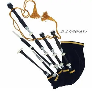 Highland Bagpipe Scottish Full  Silver Engraved Mounts With Tutor Book Hard Case