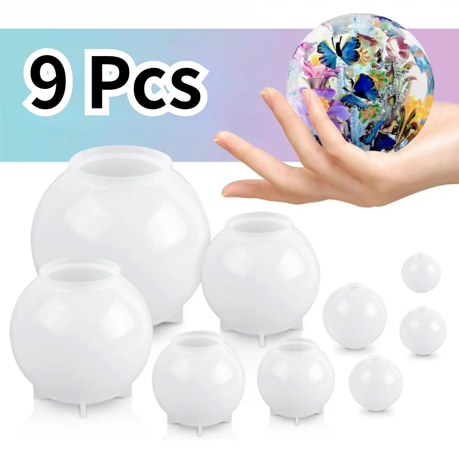 9-Pcs Large Globe Resin Silicone Molds Kit - Epoxy Resin Casting Supplies, Home Decor Making Tools, Jewelry Making DIY Jewelry Accessories for Adults, Funeral Floral Art Handmade Gifts (Home Improvement Handicraft Accessory)