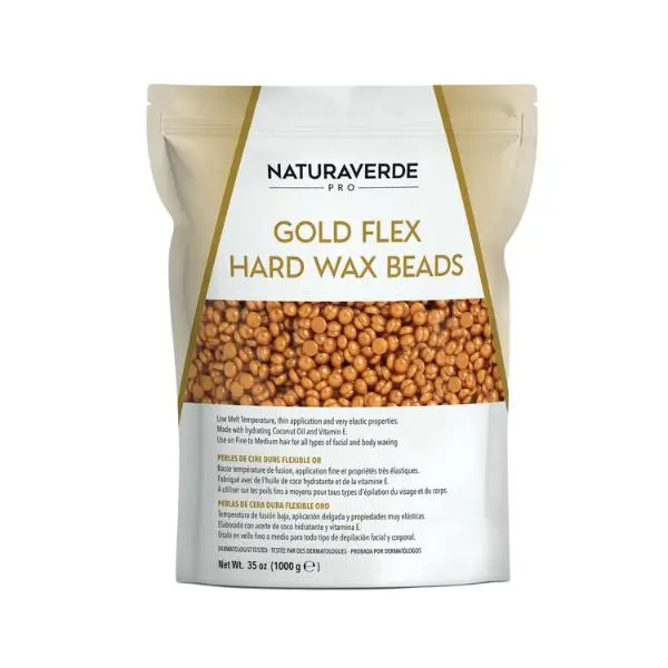 NaturaverdePro Gold Flex Hard Wax Beads, Body and Facial Hair Removal, Brazilian Bikini Wax for Women with Soothing Coconut Oil - 2.2 lbs