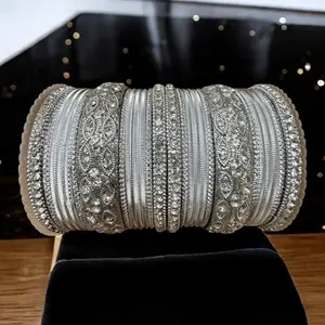 Elegant Silver Bridal Bangles Set 26 Piece Indian Wedding Jewelry with Intricate Designs and Sparkling Details