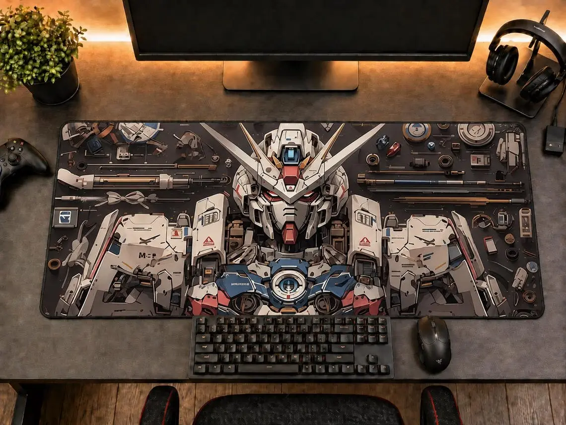 Gundam Mouse Pad Anime Desk Mat Mecha Gaming Extended Keyboard Pad Gamer Setup Decor