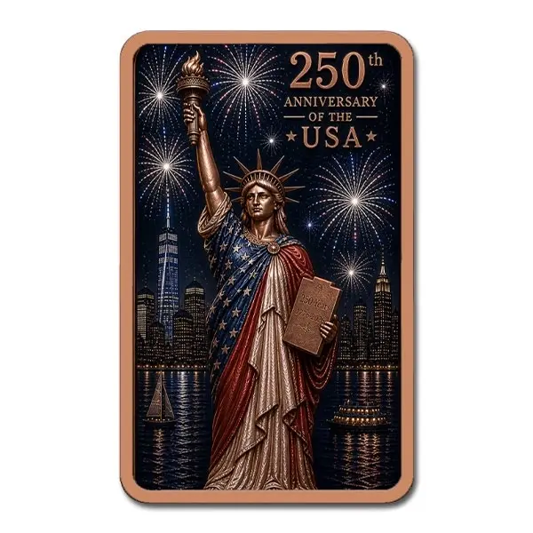 America’s 250 Anniversary 250 gram Colorized Copper Bar (New in Capsule)
