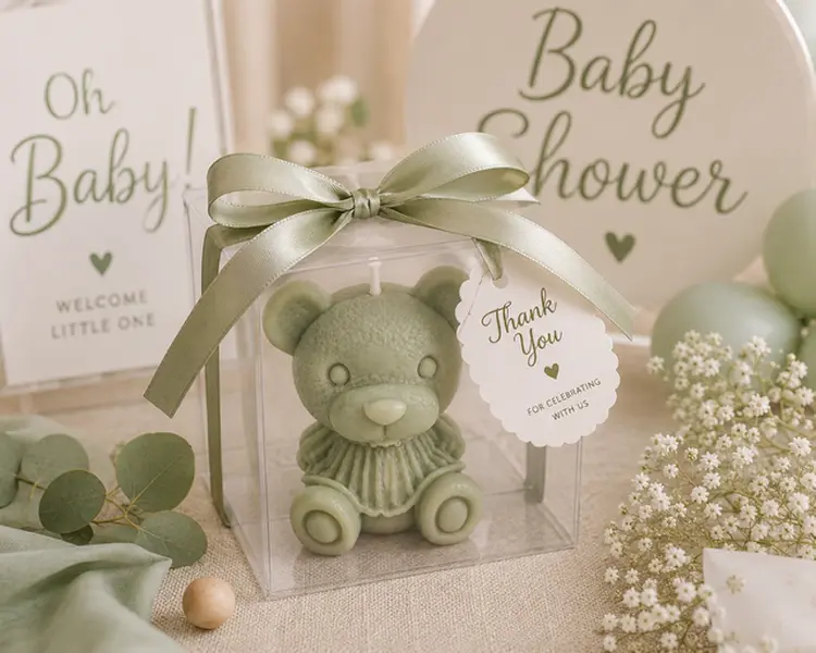 Cute Bear Decorative Candle, Handmade Non-Toxic Home Decor Gift for New Mom Celebrations, Gift Box, Boxes
