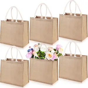 6 Pcs Small Tote Bag with Handles Blank Canvas for Wedding Beach DIY Gift Durable Sturdy Fabric Waterproof Lining Comfortable Rope Handles