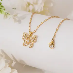 Gold Plated Rhinestone Butterfly Necklace
