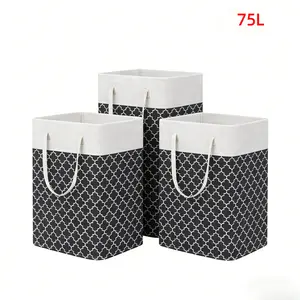3-Pack Large Laundry Basket, 75L Freestanding Waterproof Laundry Basket, Foldable Storage Box with Convenient Carry Handle, Suitable for Home and Dormitory Clothes, Towels, and Toys Gradient Gray