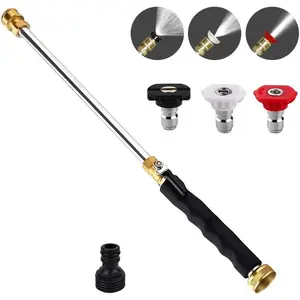 Jet Nozzle Washer Wand Hose Nozzle, Hydro Jet High Pressure Washer with 3 Different Nozzles, Wand with Hose Quick Connectors for Car Pet Window, Black