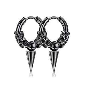 Dragon Totem Spike Hoop Earrings – No-Piercing Design for Sensitive Skin, Unique Clan-Inspired Statement Jewelry