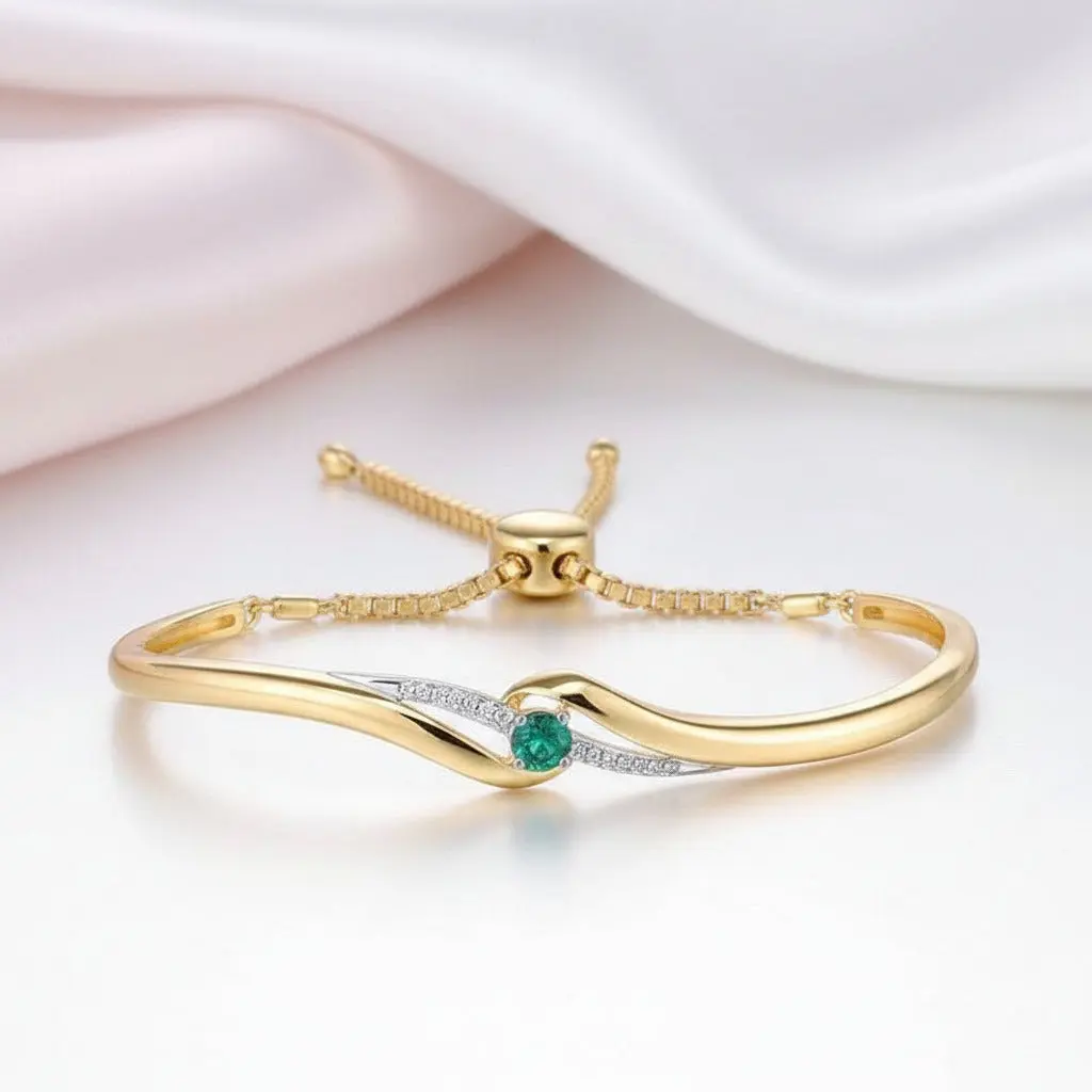 Green Spinel & Diamond Option Adjustable Bolo Bracelet