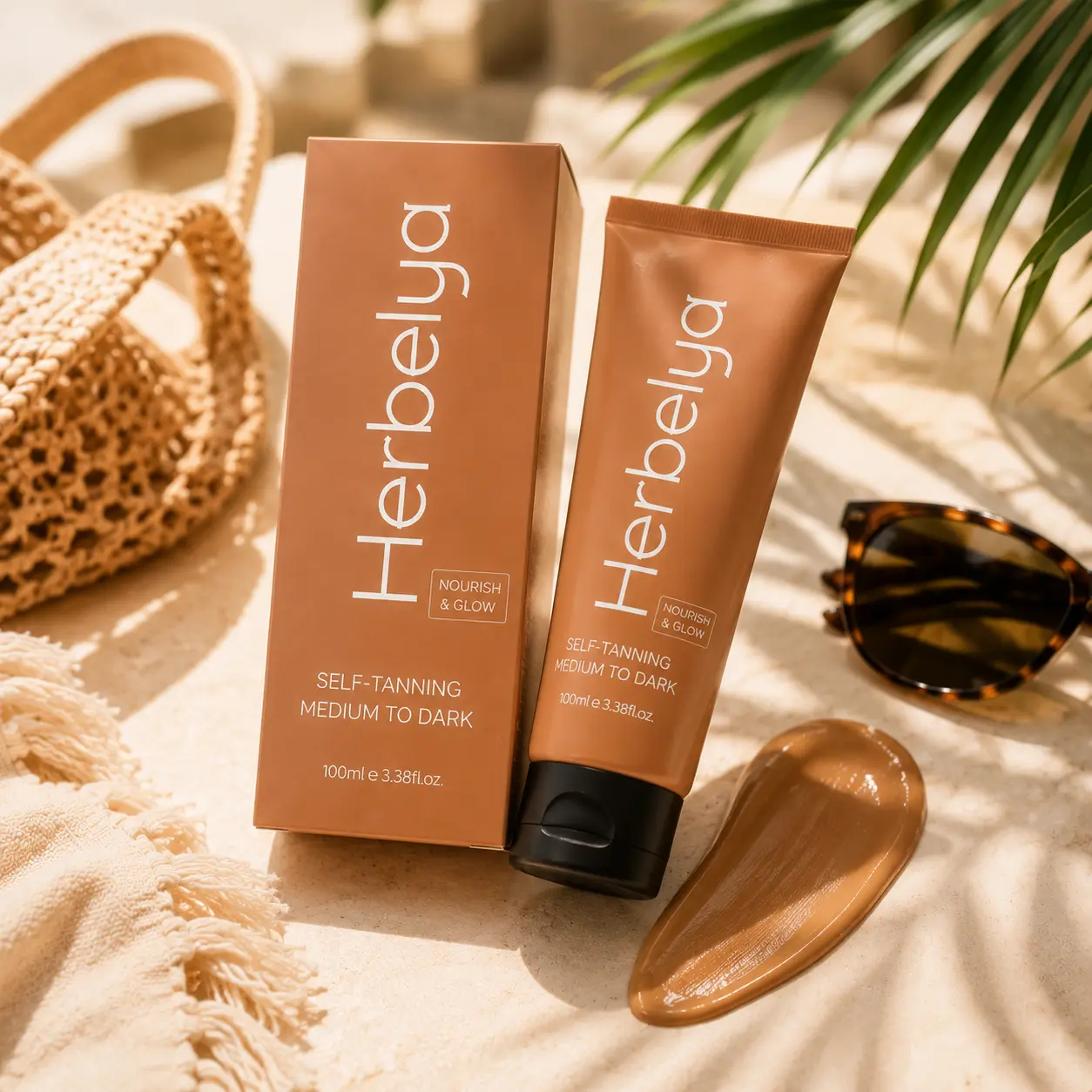 Herbelya Gradual Sunless Tanning Lotion - Medium to Dark Buildable Bronze, Hydrating Coconut, 3.38oz