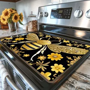 1pc, 2D/Flat A Black And Golden Bumblebee Floral Pattern Mat, Perfect for Protecting Electric Stoves, Induction Cookers, And Ceramic Stoves. It Is Heat-Resistant And Non-Slip,Saving Space on Kitchen Counters