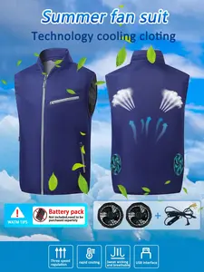 Men's Outdoor Casual Workwear Vest, Solid Color Stand Collar Jacket, Fan Cooling Air Conditioning Uniform, Fitted Style, Waistcoat Vest