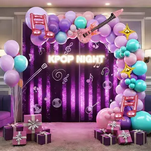 118pcs K-Pop Music Theme Balloon Arch Set, Blue Balloons, Guitar Star Note Foil Balloons, Party Decorations, Music Events