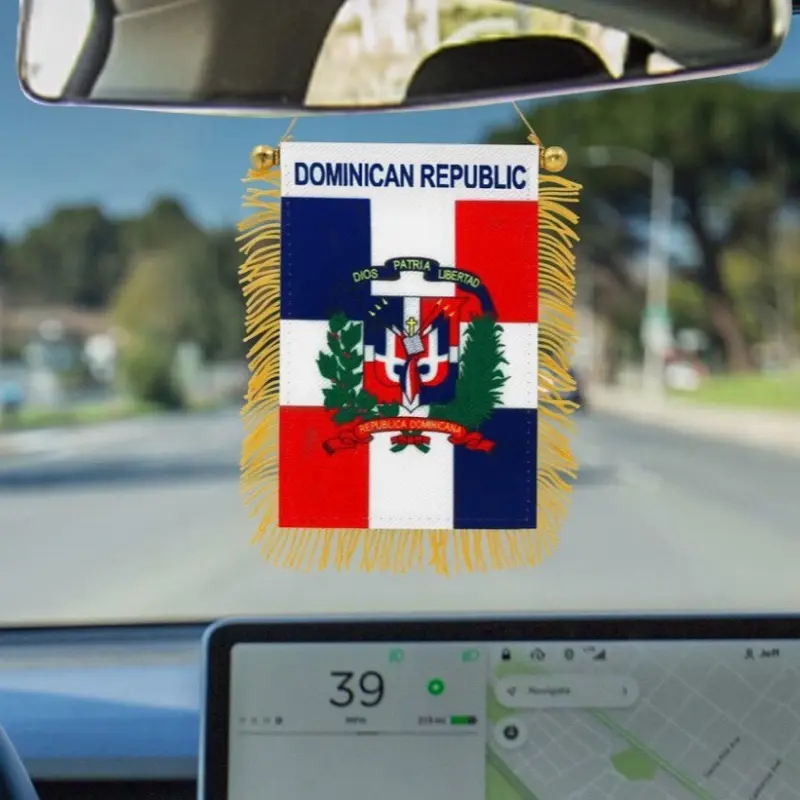DOMINICAN REPUBLIC MINI BANNER FLAG 4x6 GREAT FOR CAR & HOME MIRROR HANGING