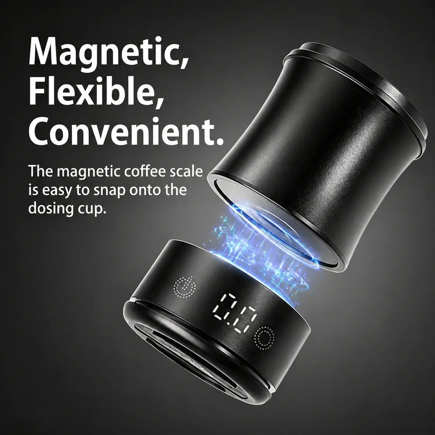 Magnetic Detachable Espresso Coffee Scale & Dosing Cup 2-in-1 | Fits 54mm/58mm Portafilter | Precision 0.1g/500g | Minimalist Hidden LED Display | For Grinding & Brewing | Black