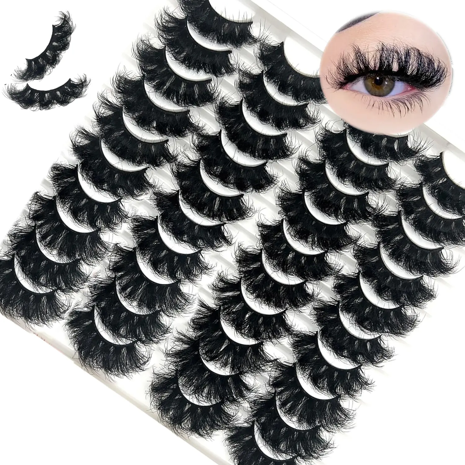 20 Pairs 8D D Curl Faux Mink Strip Lashes, 20mm 25mm Wispy Curly Volume False Eyelashes, Light Flexible Long Dramatic Eye Makeup Lashes