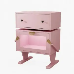 20.7" Pink Robot Design LED Nightstand, 360° Rotating Drawer End Table with RGB Light & Storage Cabinet, Modern Kids Bedside Table for Bedroom Living Room Nursery