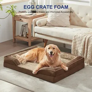 Orthopedic memory foam comfort mattress for dogs, suitable for senior dogs, comes with a removable washable cover and non-slip bottom.