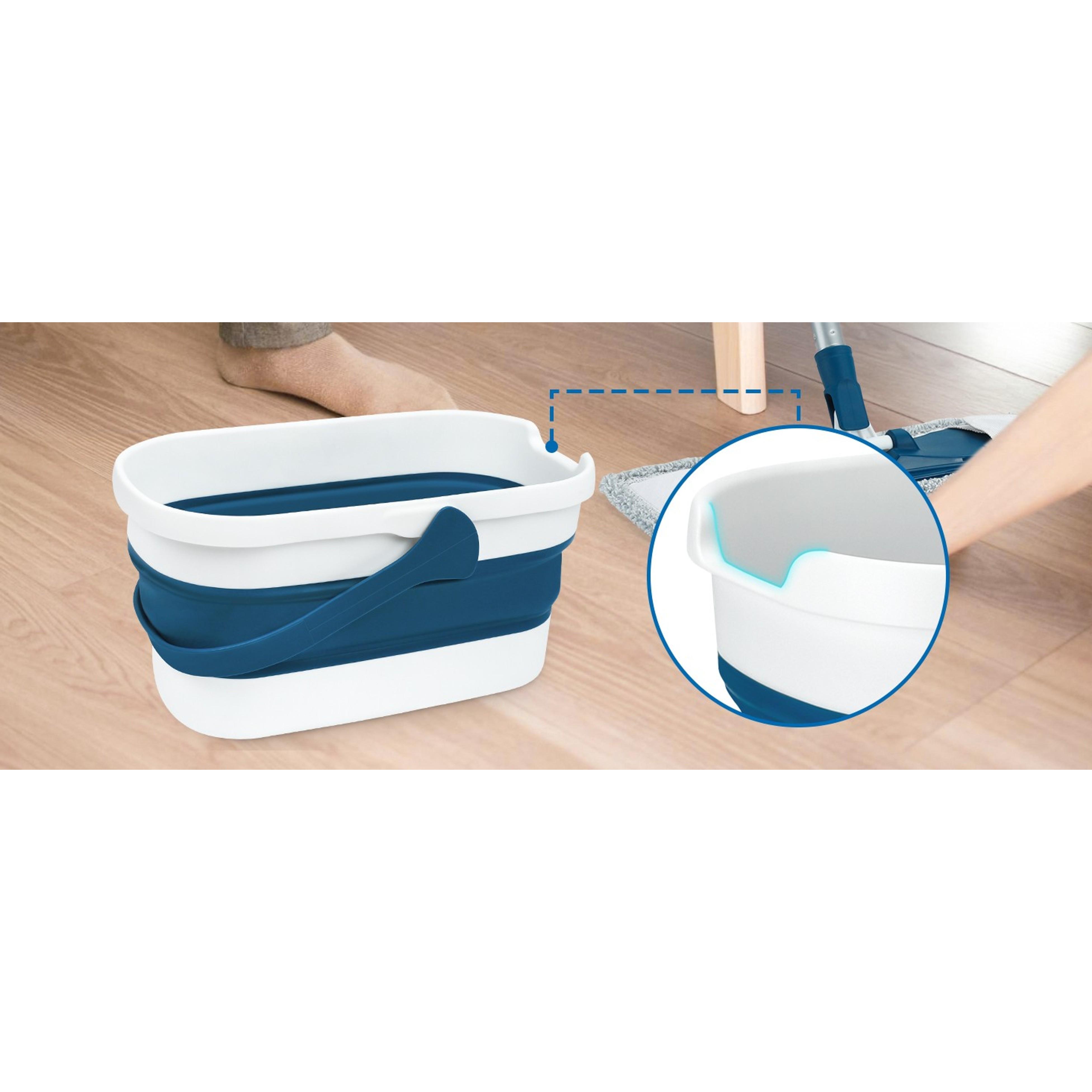Collapsible Mop and Bucket Set with Scrub Mop and Brush, Tile Laminate Hardwood Floor Brush and Flat Mops for Floor Cleaning, Foldable Bucket with Washable Microfiber Mop(Blue)