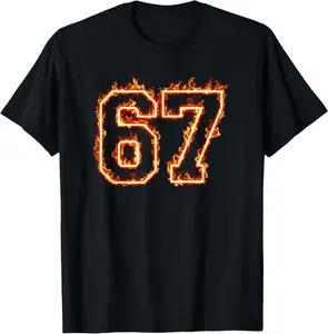 100% Cotton 6-7 Fire Meme Flame Cool Six-Seven Funny 67 Gen Z Alpha T-Shirt