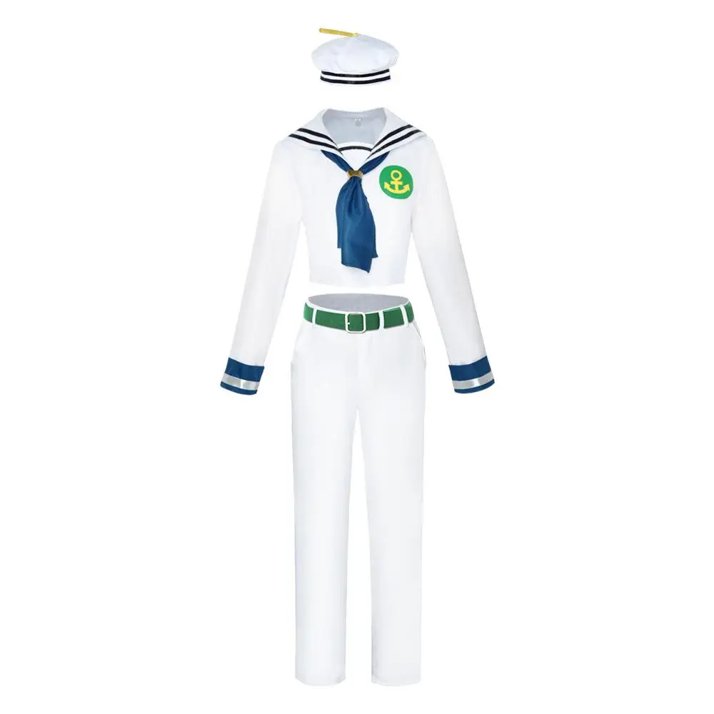 Higashikata Josuke Sailor Style Cosplay Costume Set White Top Pants Hat Tie Belt for Comic Con