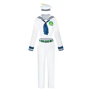 Higashikata Josuke Sailor Style Cosplay Costume Set White Top Pants Hat Tie Belt for Comic Con
