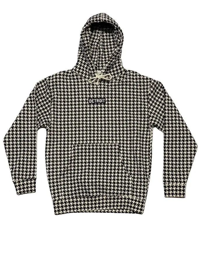 Men's Premium Houndstooth Heavyweight Hoodie, Stylish Casual Menswear Tops & Sweatshirts