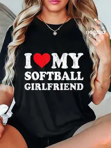 100% Cotton I Love My Softball Girlfriend Funny Boyfriend Valentines T-Shirt