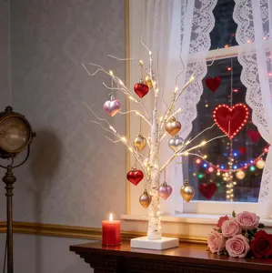 Valentine's Day gift Heart-Shaped Birch Tree Lamp DIY Shaped Design for Table Lighting Heart Pendant Tree Ideal for Bedside Lamps in Bedrooms Romantic Living Room Atmosphere Decor Perfect for Birthday Gift