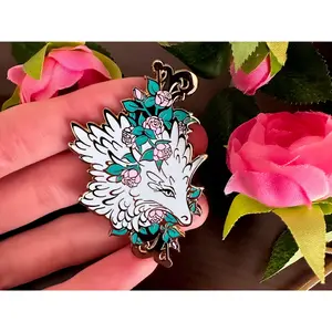 Gold Marvelous Manor Rose Dragon Hard Enamel Pin - Magical Fantasy Theme Lapel Pin - Dragon Enamel Pin - Keely Studios