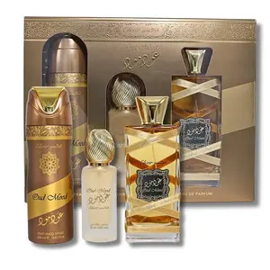 (3pc Gift Set) Oud Mood Elixir by Lattafa 3.4oz EDP + 50ml Hair Mist + 200ml Body Spray