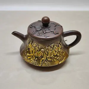 Eata Gift Inc. Antique Reproduction Brass Mini Teapot Sculpture Vintage Gilded Desk Display
