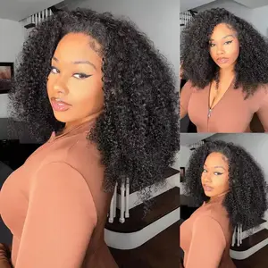 16-Inch 3-in-1 Kinky Curly Human Hair Half Wig with Drawstring Headband